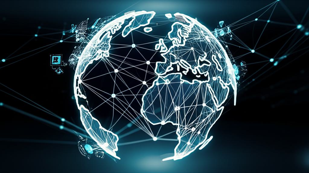 국가별 AI 네트워크가 연결된 지구본 형상의 추상적인 이미지로, 각국의 디지털 주권과 AI 기술 발전을 상징합니다.